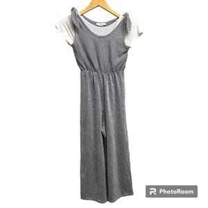 Pinc Premium Girl's Black White Striped Cropped Pants Romper Attached shirt 10